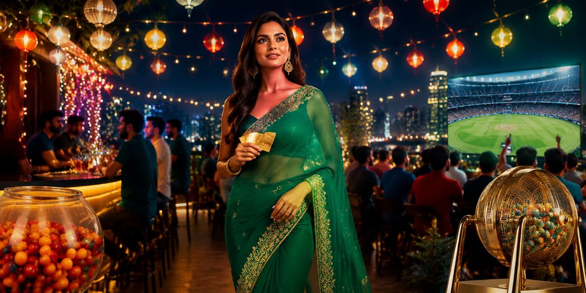 Indian woman enjoying cricket betting online in traditional saree