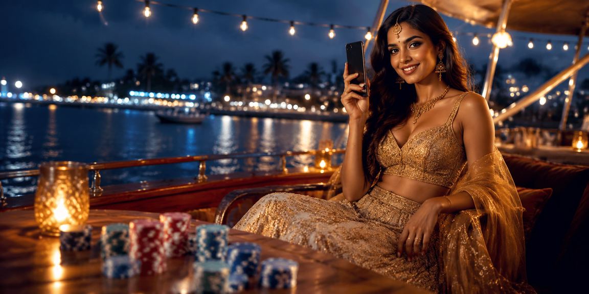 Indian player enjoying live casino on mobile device with rich cultural ambience
