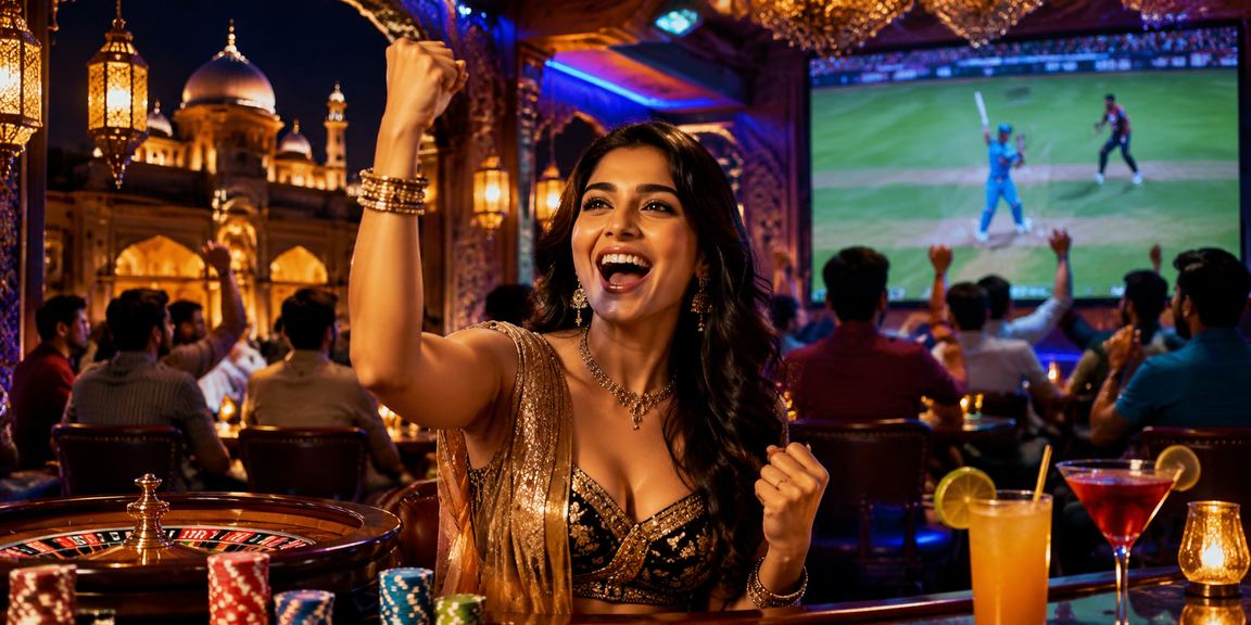 Cricket betting enthusiast using mobile phone in traditional Indian setting